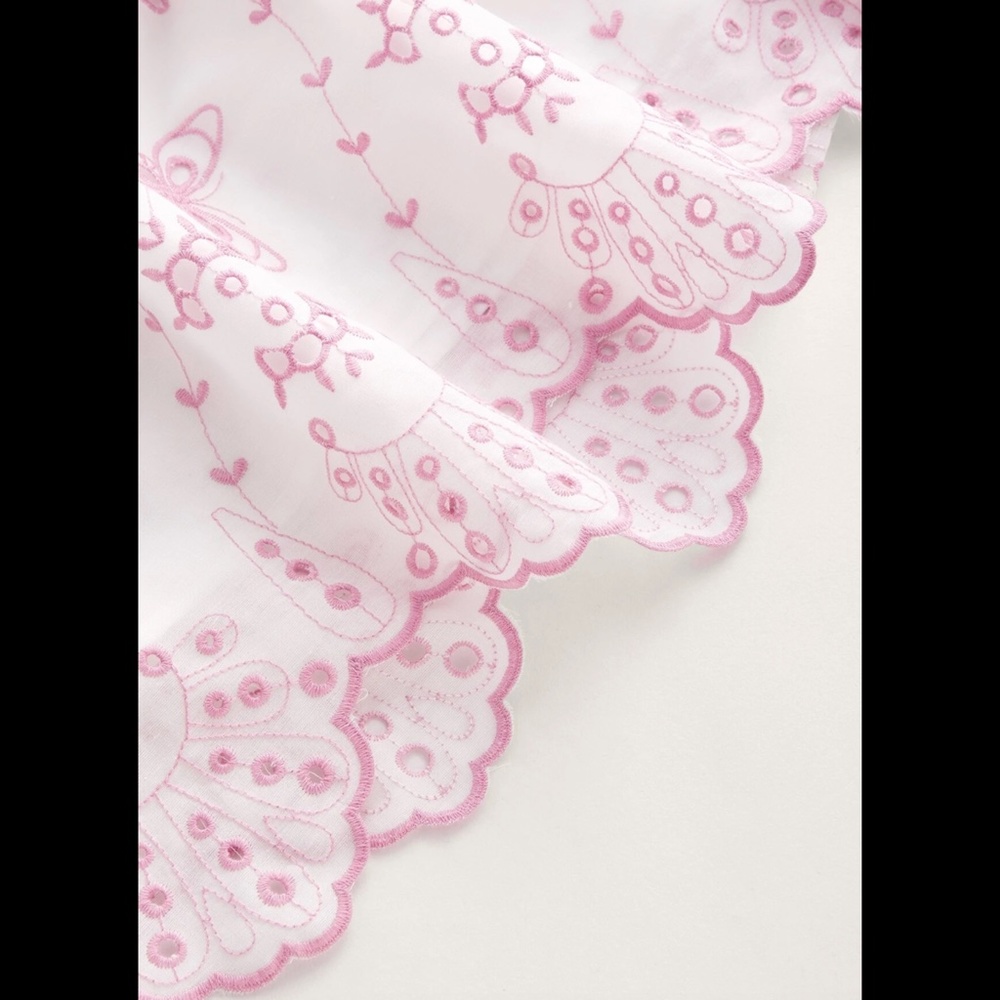 Butterfly Embroidered Dress NEW Scalloped Eyelet Lace Flutter Sleeve Tie Back - Picture 3 of 7